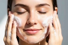 Image woman cleansing her face