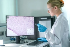 Image scientist looking at screen