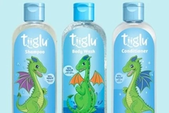 Image blue plastic bottle with cartoon dinosaur image