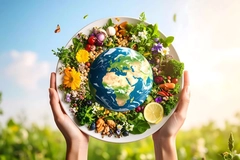 Image Healthy food around Earth on a Plate