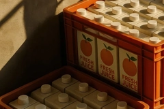 Image A group of orange juice boxes