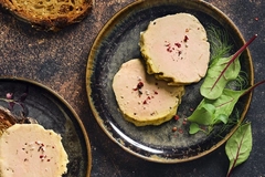 Image cultivated foie gras on brown plate