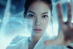 Image futuristic woman with holographic tools
