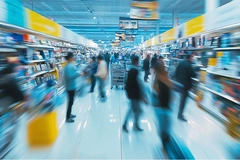 Image Consumers in supermarket buying F&B products.
