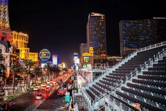 Image F1 racing stands on the Las Vegas strip.