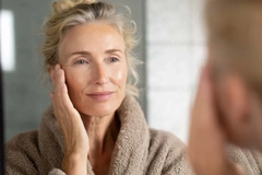 Image woman looking at herself in the mirror