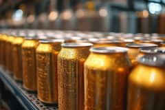 Image Beverage cans on conveyor belt.