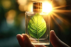 Image sustainable perfume bottle with leaf inside
