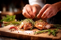 Image Chef preparing chicken and herbs.