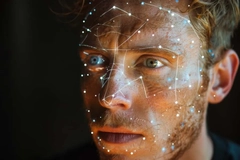 Image man using AI tool for skin care analysis