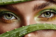 Image woman with aloe vera and makeup