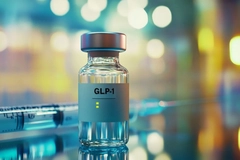 Image small bottle with GLP-1 labelled in front of injection