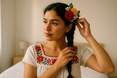 Image woman wearing traditional clothes with flowers in her hair