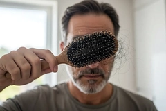 Image man experiencing hair loss hairs on brush