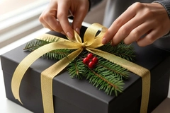 Wrapping a Christmas present.