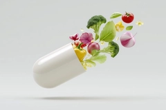Vitamin capsule filled with vegetables and herbs