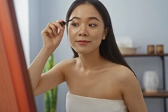 Image An Asian woman doing her eyebrows.