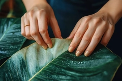 Image manicured nails holding a houseplant