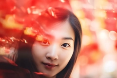 Image Chinese woman against red festive background