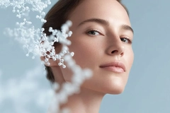 A woman with holographic molecular structures