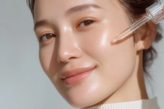 korean woman applying serum to skin