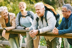 Healthy seionrs hiking outside