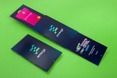 A close-up of a card and its packaging