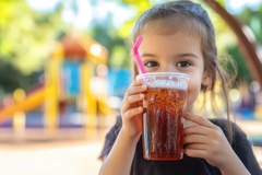 Image A child holding a sugary drink in playground