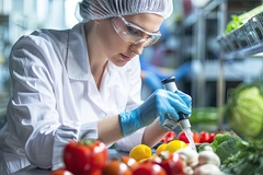 Food scientist testing fresh produce ingredients.