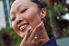 Woman smiling in the street