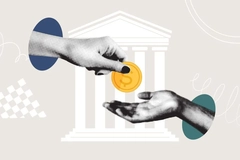 A drawing of a hand giving money to another.