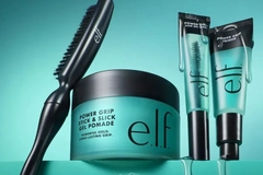 Image ELF beauty products against blue backdrop
