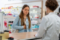 Image Woman with digestive issues in pharmacy