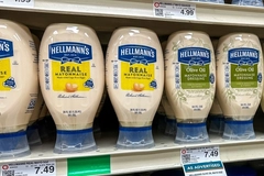 Image Hellmann's mayonnaise on supermarket shelf.