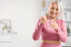 Image Woman putting creatine in water