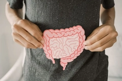 Image men holding image of intestines for gut health
