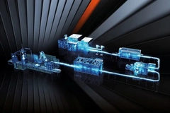 machines in blue light