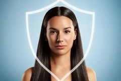 Image A woman with a shield from light around her head.