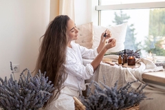 woman smelling lavender