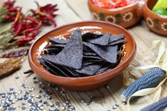 Image blue corn tortilla chips and salsa