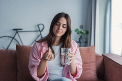 Image woman taking beauty supplement