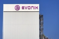 Image Evonik logo against a building facade