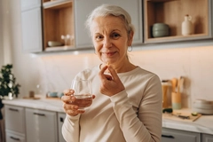 Healthy elderly woman taking supplements