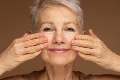 woman puts cream on face