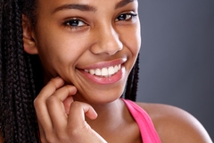 Image woman smiles at camera