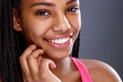 Image woman smiles at camera