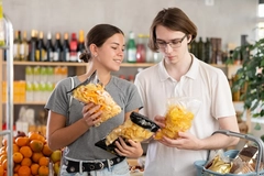 Image Man and woman looking at food labels