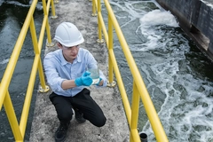 Image scientist investigating wastewater