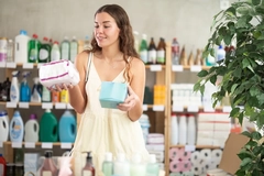 Image A woman shopping for pads in a store.