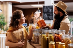 Image Woman shops for beans and pulses.